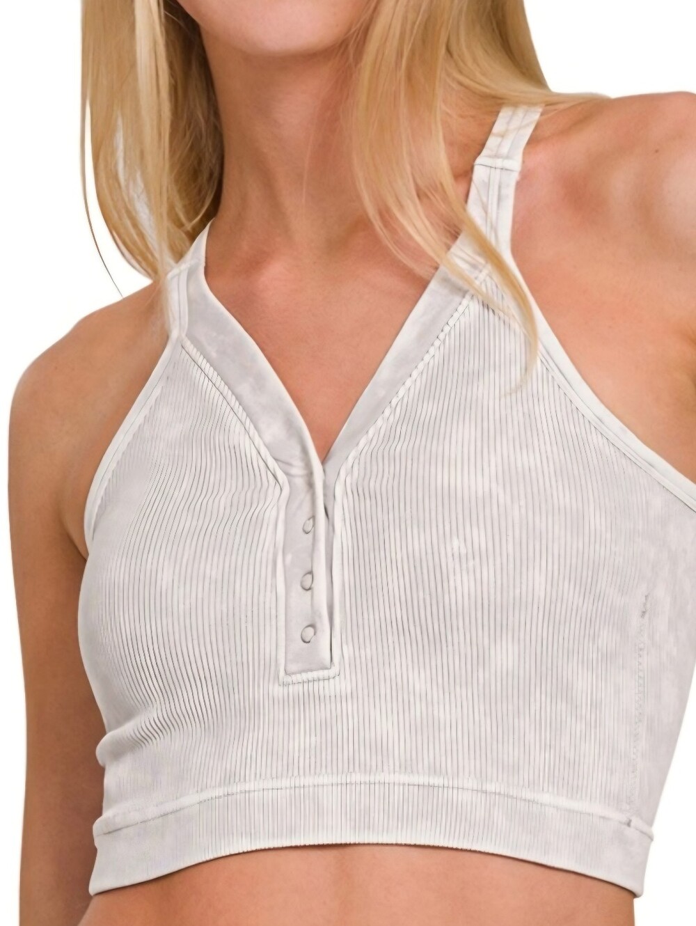 Zenana Outfitters Ribbed Snap Front Brami Crop Tank Light Grey L/XL NWOT